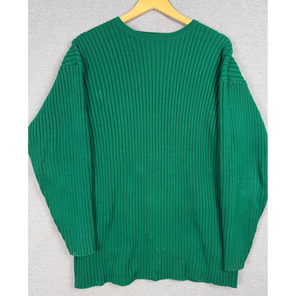 Vintage Gap Mens Large Green Ribbed Knit Cotton‎ Crewneck Sweater 90s Chunky L